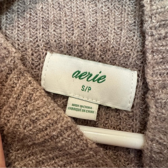 Aerie Cozyup Funnel Neck Taupe Sweater Dress size Small - Picture 6 of 10